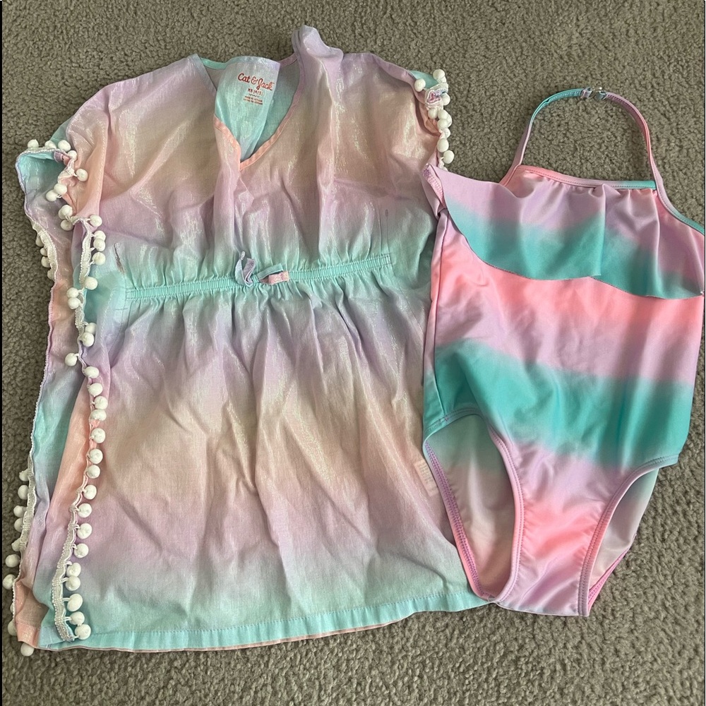 Cat & Jack one piece bathing suit and cover up